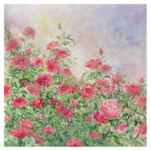 Peinture à l'huile abstraite de roses rouges grand format sur toile 120x120