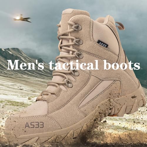 Kervaky Men's Tactical Boots - Military & Work - Durable & Lightweight - Beige3