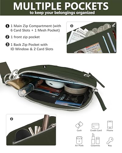 Image of Wallet Wristlet for Women, RFID Wallet Keychain with Dual Pocket (Dark Green)
