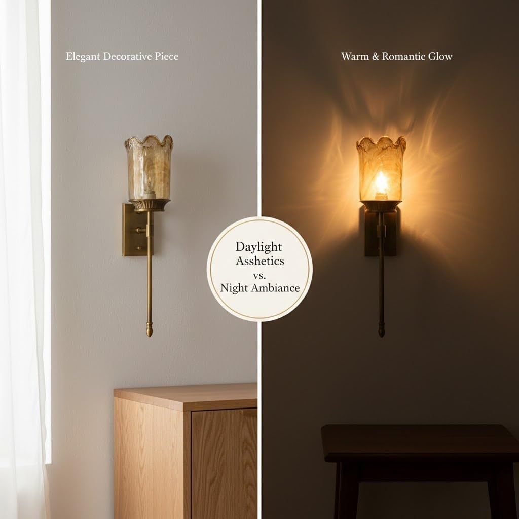 Vanity Wall Light, Brass Torch Wall Sconce, Antique Copper Glass Wall Lamp for Living Room, Bedroom, Hallway, Vanity, Entryway, Vintage Fixture, Apartment Loft, Mirror Side Parlor
