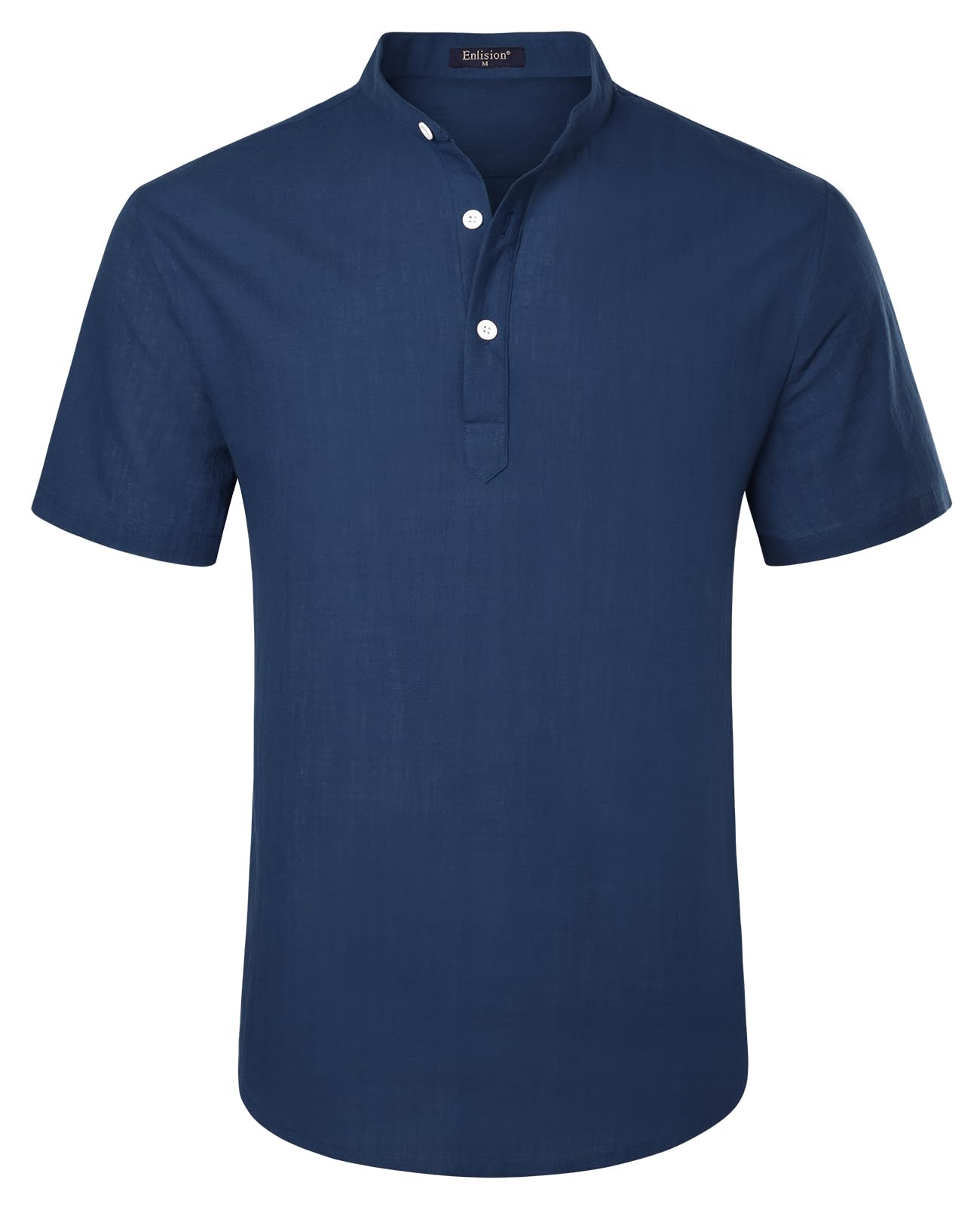 Enlision Camisa Lino Hombre Manga Corta Verano Camisas Casual para Hombres Cuello Mao Ibicenca Camiseta con Botones Algodón Color Sólido Ropa S-4XL