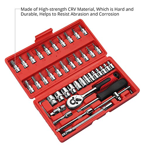 Getlitool 46 Pcs Socket Set, 1/4 Inch Wrench Socket Set, Cr-V Steel Metic Ratchet Wrench Set With 21 Bits & Storage Box For Home Diy, Car Repairing #TOP2