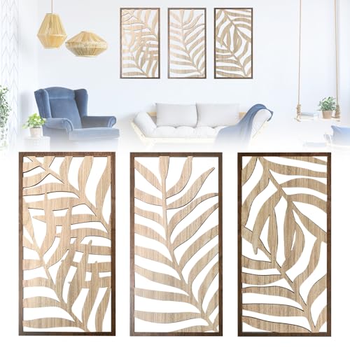 Décoration murale en bois 40 x 20 cm motif feuilles style naturel bohème