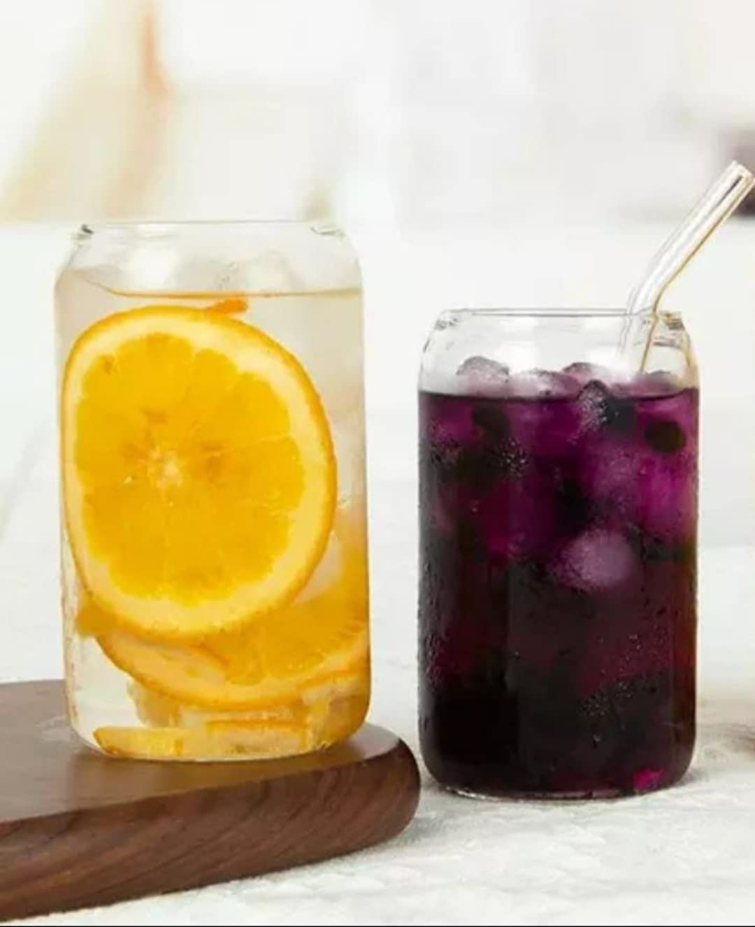 KRIVAZ Drinking Glasses with Glass Straw Beer Glasses Can Shaped Glass Cups, Tumbler for Cold Coffee, Smoothies, Juice, Soda, Any Drink and Any Occasion Set of 1 (Beer Can with Straw - 1) 2