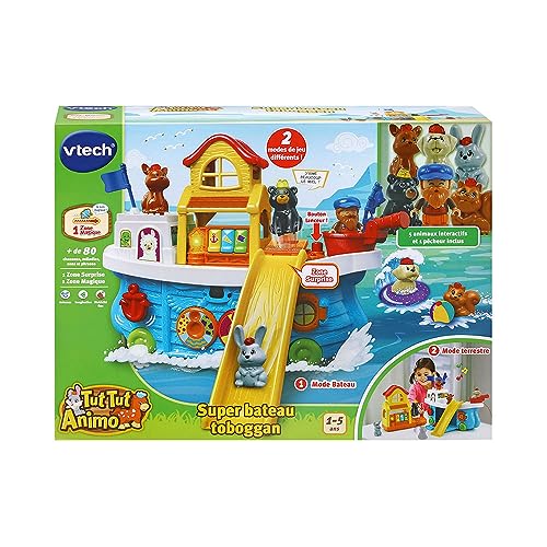 VTech Tut Tut Animo Super Bateau Toboggan Jouet Interactif Enfant 5 Figurines Animaux 1 Pêcheur 1 Zone Magique 1 Zone Surprise Cadeau Garçon et Fille de à Contenu en Français - vue 6