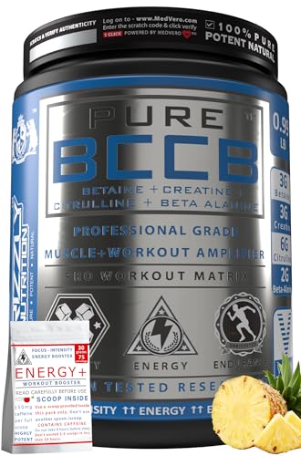Image of Grizzly Nutrition, Pure BCCB 450g, 30g Energy caffeine pack - Betaine, Creatine, Citrulline, B Alanine, Researched muscle, strength, endurance, growth formula, before workout /Intra workout, Pineapple