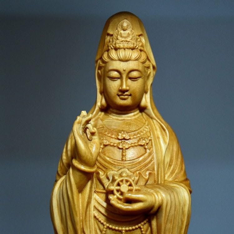 Amazon.co.jp: generic 繁盛 ご利益 木彫り 観音菩薩立像 天然