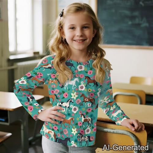 Image of Renewold Boys Girls Tees Kids T-Shirt Long Sleeve Crewneck T Shirts Casual Athletic Tops Clothing for Home School Travel