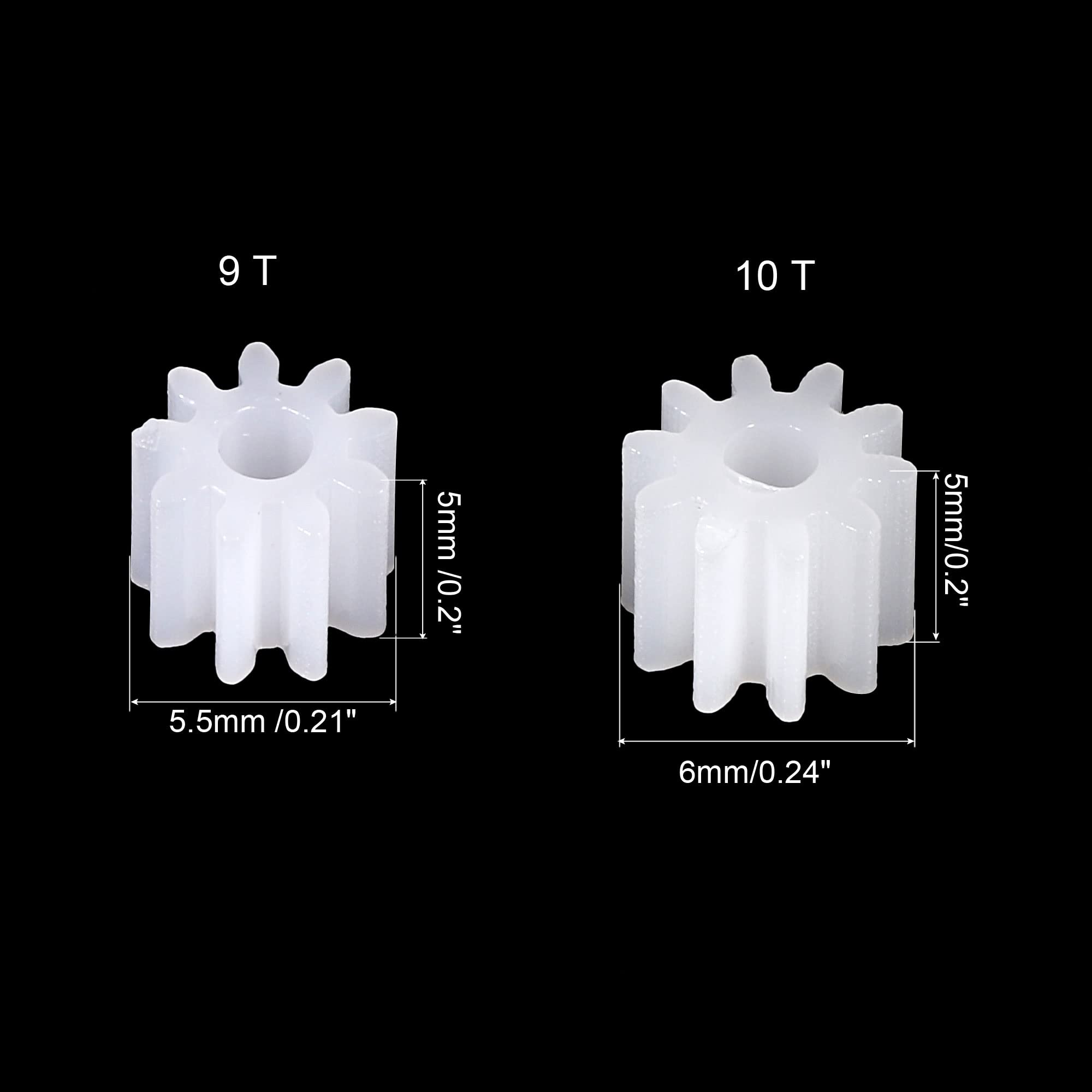MECCANIXITY 30Pcs 102A Plastic Gear Accessories 6mm OD W 10 Teeth and 20Pcs 092A Plastic Gear Accessories with 9 Teeth for DIY Car Robot Motor