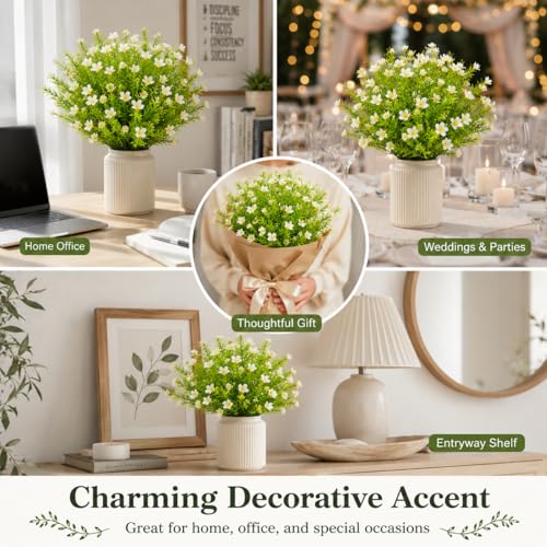 RAINFLOW White Artificial Flowers - 3PCS Fake Flowers Daisy Decor Faux Plastic Flowers Bouquet Fake Plants for Home Room Window Wedding Tables Centerpieces Party Decoration image 7