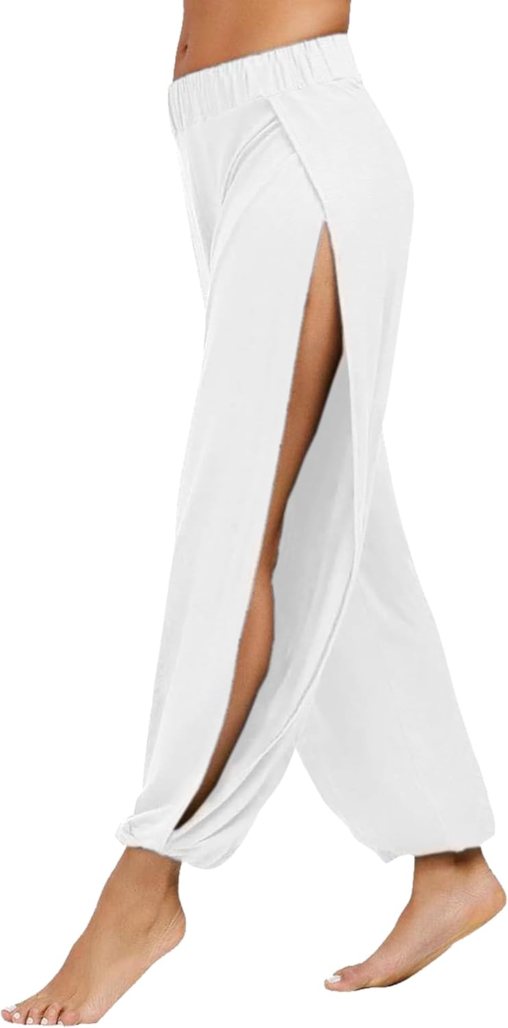 Harem Pants for Women Double High Slit Leg Flowy Yoga Pant Pilates Dance Hippie Wrap Beach Cover-Up Pants - Image 2