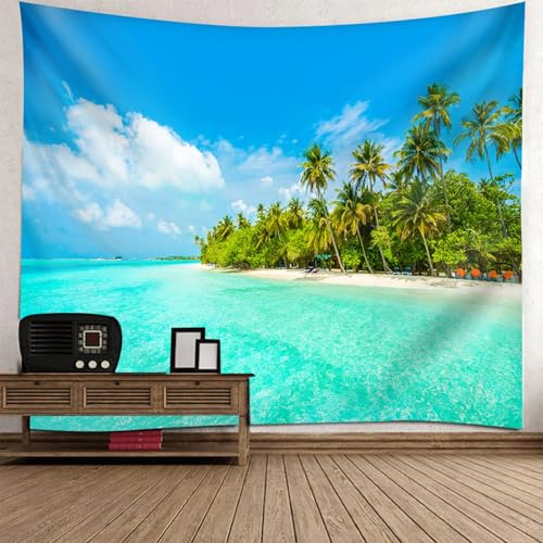 Tapisserie paysage mer et cocotiers 210x140cm pour décoration murale