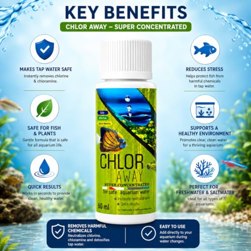 Image of VAYINATO Aquatic Remedies Chlor Away Aquarium Fish Tank Water Chlorine Remover Water Conditioner (60 ML)