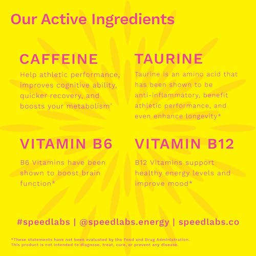 Image of Speed Labs Caffeine Energy Gummies Strawberry Lemon Natural, 25mg Caffeine, Taurine, B-Vitamins per Piece, Vegan, Gluten Free, 1g Added Sugar (1 Pack, Strawberry Lemon)