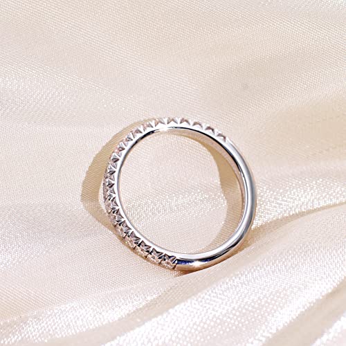 2mm 925 Sterling Silver 18K White Gold Plated Wedding Band Moissanite Diamond Half Eternity Stackable Engagement Ring for Women (Silver, 5.5)3