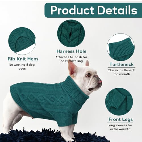 Hjumarayan Hundepullover Kleine Hunde - Schlicht & Elegant Hunde Pullover, Warm Hundepullover mit Geschirrloch, Schöner Hundepulli mit Beinen Hund Pullis für Chihuahua (Pfauengrün XS)