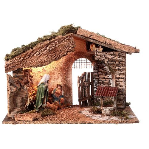 Holyart Cabaña Natividad 16 cm iluminada Pozo belén 30x50x25, con estatuasProfundidad: 26 cm|Altura: 33 cm|Anchura: 49 cm