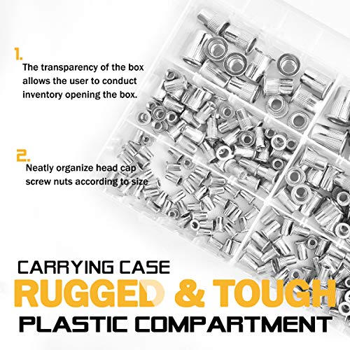 Vigrue B07QPP2371 205Pcs 304 Stainless Steel Rivet Nut Assort Set Flat Head Threaded Rivetnut Insert Nutserts Assortment Kit thumb #4