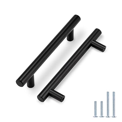 Probrico Flat Black Modern Cabinet Hardware Drawer Handle Kitchen Cupboard T Bar Pull Dresser Knobs Set - 5 Inch Hole to Hole Spacing - 20 Pack