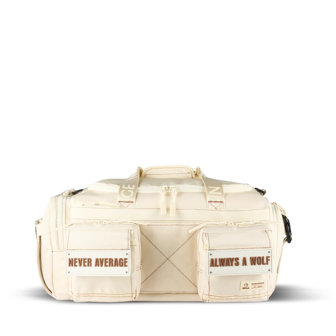 WOLFpak 30L Perfect Duffle Bag (Vanilla) Tactical Gym Bag Hardshell Base 1000D Waterproof Travel Carry On with Shoe Compartment, Dual Cup Holders,