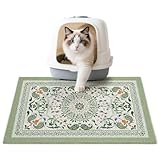 Unicorn Catcher Cat Litter Mat 24' x 15' Non-Slip Litter Box Mat Washable Litter Catcher Mat for Litter Box Indoor Food Mat Supplies Essentials, Green Mandala