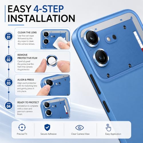 Image of FIRST MART Blue Camera Ring Guard Protector for Nothing Phone (4b) | Tempered Glass with Metal Alloy Rings, HD Clear, Scratch Resistant, Case-Friendly | Pack of 1