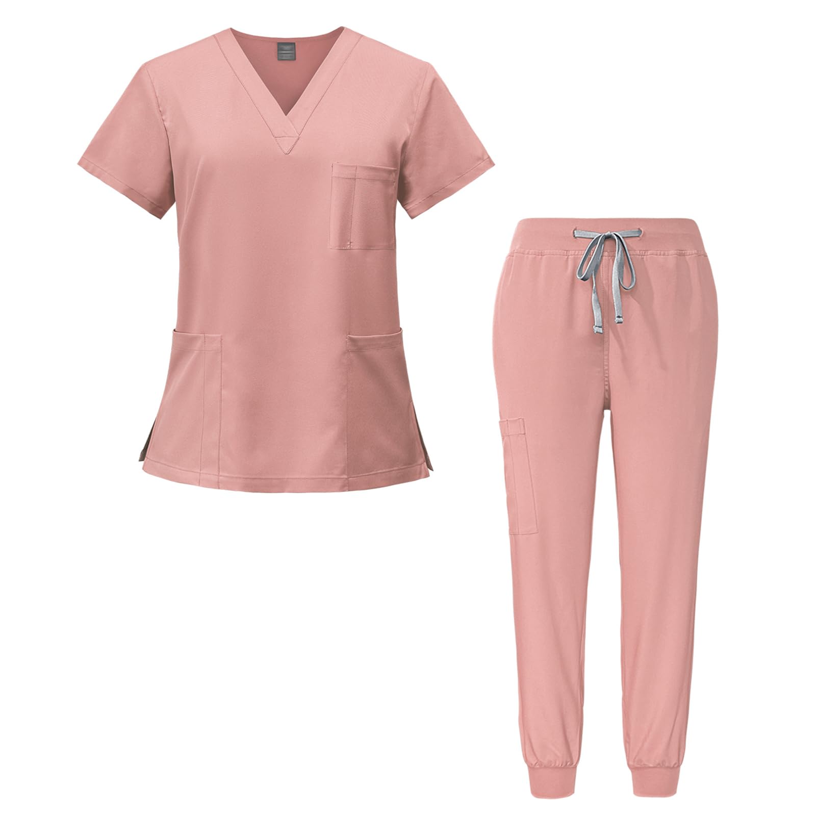 DK05 Combinaison médicale à col en V et manches courtes avec 3 poches Pantalon slim Séchage rapide Unisexe