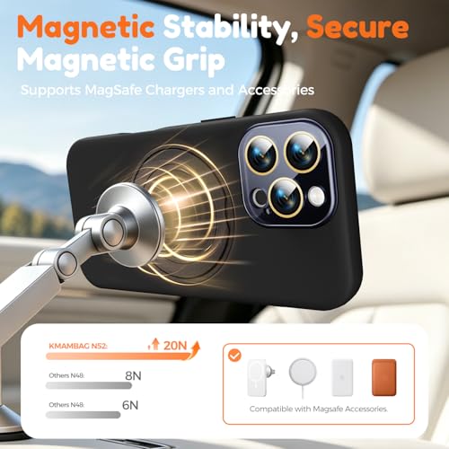 Image of Silicone 360 Spin Magnetic Stand Case for iPhone 16 Pro Max, [Compatible with Mag-Safe][Reinforced Hard Camera Protection] Liquid Silicone Rubber Phone Cover with Ring, Camera Button, Jet Black