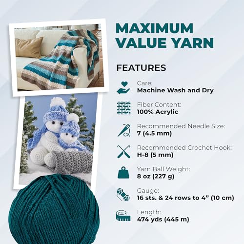 Image of Mary Maxim Maximum Value Acrylic Yarn for Crocheting and Knitting, Soft Worsted Weight Tean Yarn 4, Ideal for Blankets, Sweaters, Hats, and Scarves, 8 oz Skein (474 Yds), Dark Teal - 1 Skein