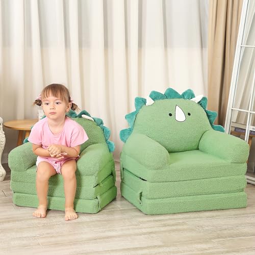 image for MOMCAYWEX Foldable Kids Sofa, Triceratops Toddler Couch with Tri Foldi