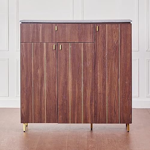 Image of Home Centre Engineered Wood Roger Marble Top 21 Pairs Shoe Cabinet with Drawer - Brown