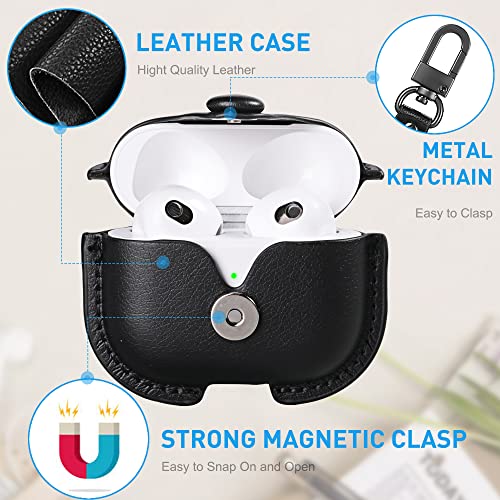 Airpods 3 Case Leather, Maxjoy For Airpods 3Rd Case Cover 2021 Airpod Gen 3 Protective Cover With Keychain Compatible With Apple Airpods Generation 3Rd 2021 (Front Led Visible), Black #TOP3