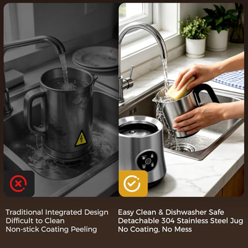 Image of Milk Frother and Steamer, Electric Frother 900ML | All-in-1 Automatic Hot and Cold Foam Maker , Detachable Stainless Steel Jug for Latte, Cappuccino, Macchiato, Hot Chocolate