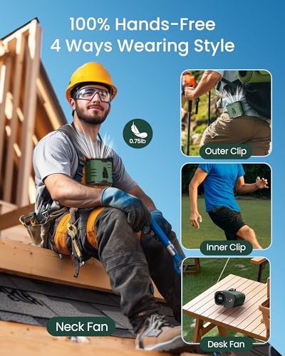 Primelove Portable Waist Fan 10000mAh Rechargeable,Clip on Belt Fan With 10 Speeds 16000PRM Strong Airflow,Hands-Free Hanging Neck Fan,Long-Lasting Cooling for Camping,Hiking,Outdoor,Jobsite,Green — view 4