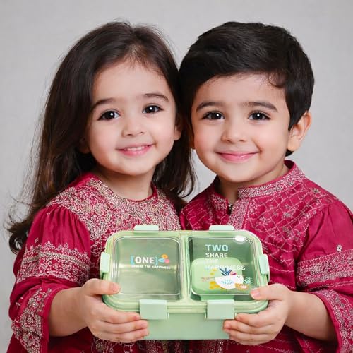 Image of KBV 2 Compartment Insulated Happiness Lunch Box BPA-Free Airtight Leakproof Dishwasher Safe Tiffin Box for Kids Boys & Girls Perfect for School Picnic Gifting (Green)