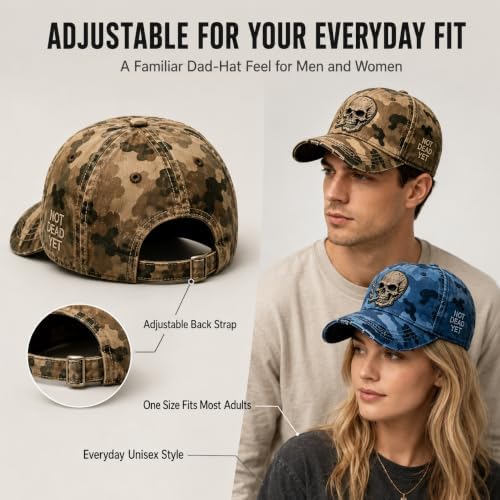 Retro Skull Baseball Cap, 3D Patch Camo Dad Hat for Men and Women (D) — view 5