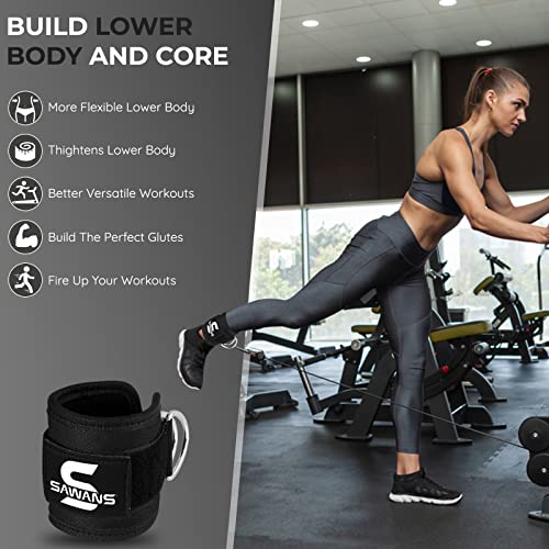 SAWANS Ankle Straps for Cable Machine Attachments Gym Ankle Cuffs with Neoprene Padding Adjustable Glute Kickback Workouts Booty Hip Abductors Leg Curls Exercise for Men and Women (Black 2Pcs) - Image 3