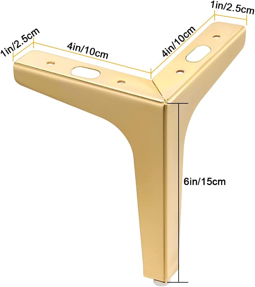 6 inch Metal Furniture Legs, Gold Legs for Furniture Set of 8, Sofa Legs 6 inch, Modern Furniture Feet for Couch Dresser Chair Bed Table Cabinet Ottoman Cupboard DIY Replacement Parts