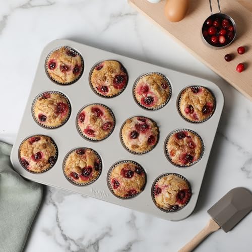 Image of Martha Stewart Gallen 12 Cup Nonstick Carbon Steel Muffin and Cupcake Pan - Cool Grey, Durable Bakeware for Even Baking and Easy Release