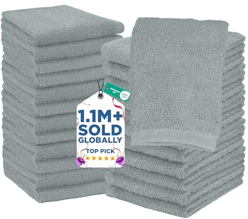 Image of DAN RIVER 24 Pack Wash Cloths for Showering [12x12] - 100% Cotton Washcloths Premium Quality Flannel Face Cloths for Bathroom, Highly Absorbent and Soft Feel Wash Clothes, Silver