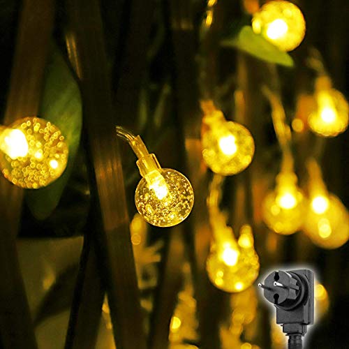Salcar 10m LED Kugel Lichterkette, 50 Kristall Kugeln LEDs, Wasserdicht Garten LED Lichterkette Dekoratives für Bäume, Traufen, Terrasse usw - Warmweiß