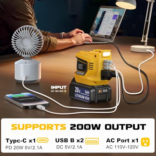 Image of Power Inverter 200W Portable Power Station Generator Compatible with DeWALT, Ecarke Real 200W Supply Charger Adapter with Dual USB,AC Outlet and Type-C with 5Ah Battery & Charger Station Kit