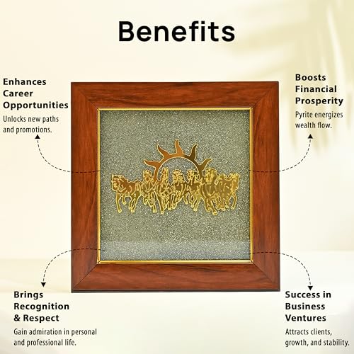 Image of ZAICUS Pyrite Stone Frame with 7 Running Horses | Positive Energy Wall Hanging for Living Room, Bedroom & Office | Vastu Showpiece for Money, Protection & Diwali Gift Decor