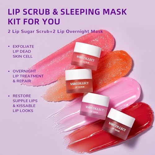 lip scrub amp lip mask - overnight treatment lip care kits with 2 lip exfoliator amp 2 sleeping lip balm intense hydration lip set for dry chapped cracked lips exfoliate amp moisturize 4 pack