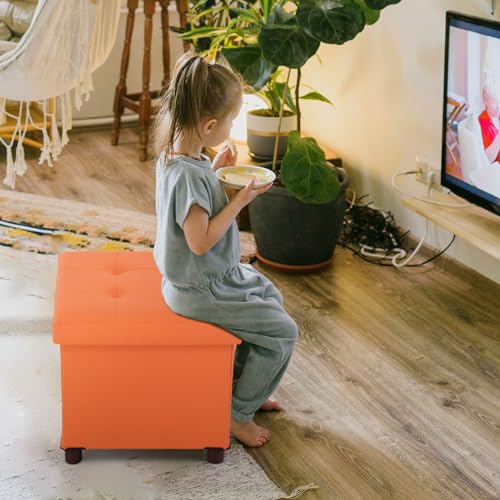 Storage-Ottoman-for-Living-Room-Ottoman-Square-with-Tray-Bedroom-Cube-Foot-Rest-Stool-with-Legs-Small-Ottomans-Coffee-Table-Lid-Foldable-Footstool-Faxu-Leather-15-in-Orange Storage Ottoman for Living Room Ottoman Square with Tray Bedroom Cube Foot Rest Stool with Legs Small Ottomans Coffee Table Lid Foldable Footstool Faxu Leather 15 in Orange