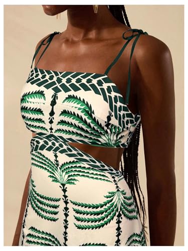 Image of SOLY HUX Women's Summer Maxi Dress Boho Print Tie Shoulder Spaghetti Strap Cut Out Tie Back Cami Dresses Sundress