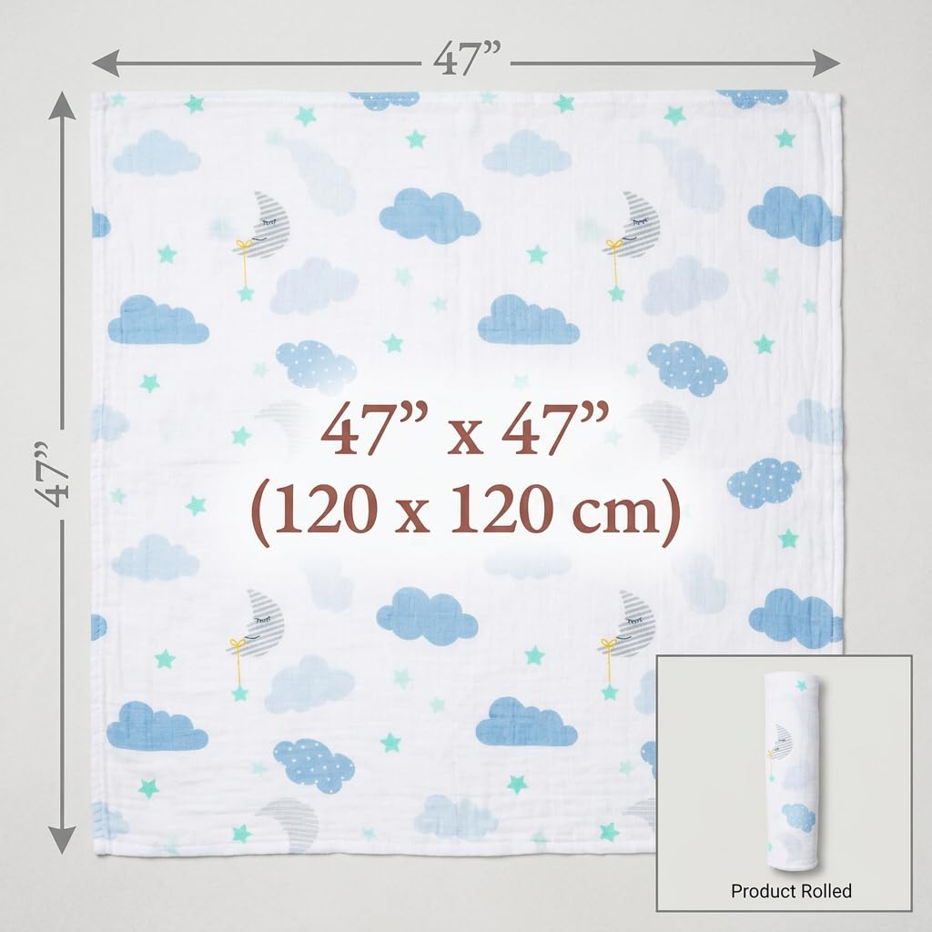 Lulujo Baby L2-LJ035 Copertina di Fasciare - Swaddling Blanket, 120 x120 cm, Multicolore (Mondo dei Sogni)