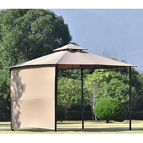Bidook Metal Patio Gazebo, Wide Covered Area, with A Side Panel, Powder-Coated Steel, Robust Roof with Water-Repellent Coating, 180g/m² Outdoor Shade Shelter ,Light brown(UK Stock) Cover