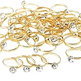 Naler 52 Pack Golden Bridal Shower Rings-Diamond Engagement Rings for Wedding Table Decorations, Party Favors, and Cupcake Toppers