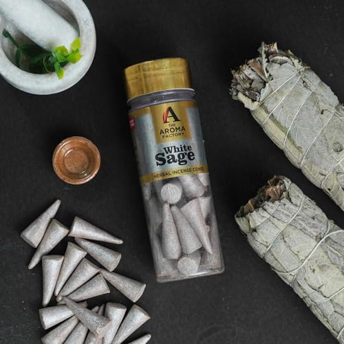 Image of The Aroma Factory Incense Dhoop Cone White Sage (100% Herbal Leaves Healing & 0% Charcoal) 1 Bottle x 30 Cones
